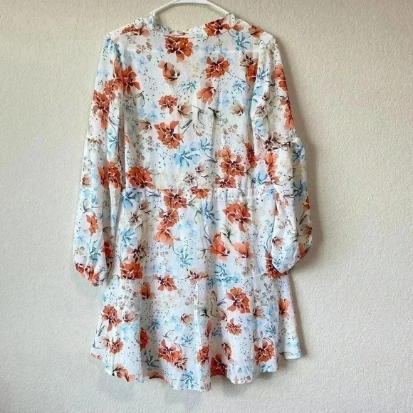 To My Lovers Sheer Floral Dress Women's Size Small Long Sleeve White Blue - Picture 8 of 10